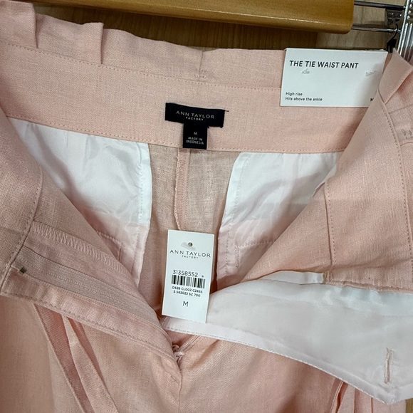 Ann Taylor Women’s The Tie Waist Pink Linen Pants High Rise, Above The Ankle M - Picture 3 of 8